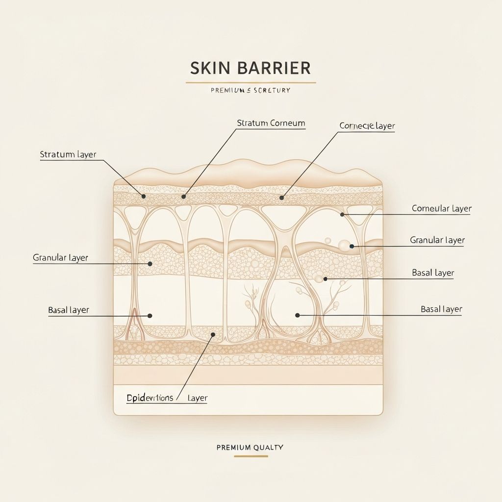 Medical illustration showing a cross-section of skin layers from stratum corneum to hypodermis